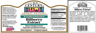 Photo of the 21st Century Bilberry Extract label
