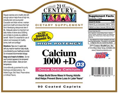 Photo of the 21st Century Calcium 1000 +D label