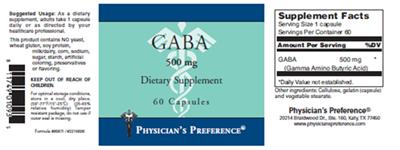 Photo of the Physician's Preference GABA 500 mg label