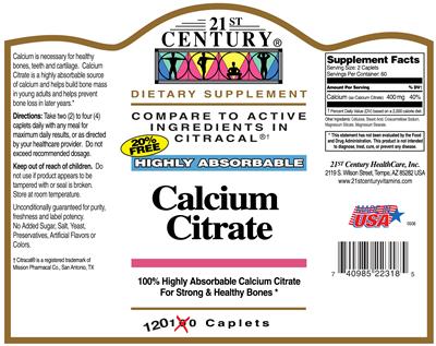 Photo of the 21st Century Highly Absorbable Calcium Citrate label