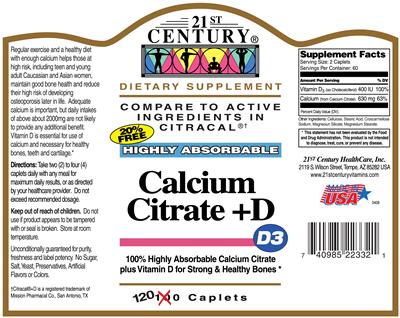 Photo of the 21st Century Highly Absorbable Calcium Citrate +D 20% Free label