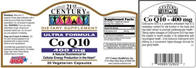 Photo of the 21st Century Ultra Formula Co Q10 400 mg label