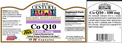 Photo of the 21st Century Co Q10 100 mg label