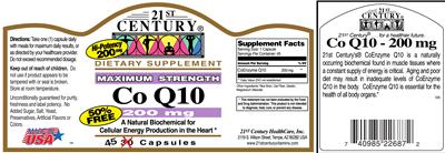 Photo of the 21st Century Maximum Strength Co Q10 200 mg label
