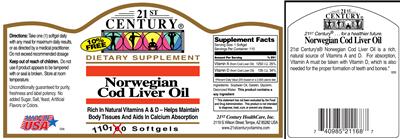 Photo of the 21st Century Norwegian Cod Liver Oil label