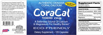 Photo of the 21st Century CoraCal 1000 mg label