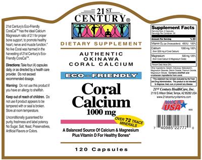 Photo of the 21st Century Coral Calcium 1000 mg label