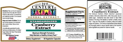 Photo of the 21st Century Cranberry Extract label