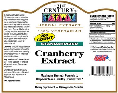 Photo of the 21st Century Cranberry Extract label