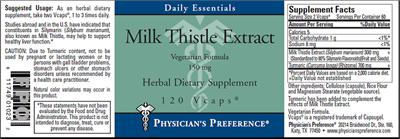 Photo of the Physician's Preference Milk Thistle Extract 150 mg label