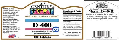 Photo of the 21st Century D-400 label