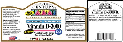 Photo of the 21st Century Vitamin D-2000 label