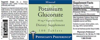Photo of the Physician's Preference Potassium Gluconate 99 mg label