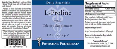 Photo of the Physician's Preference L-Proline 500 mg label