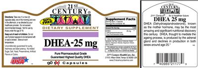 Photo of the 21st Century DHEA-25 mg label