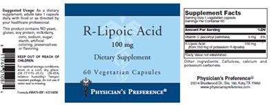 Photo of the Physician's Preference R-Lipoic Acid 100 mg label