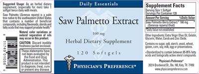 Photo of the Physician's Preference Saw Palmetto Extract 160 mg label
