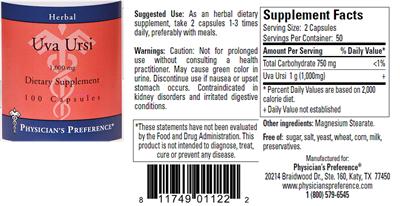 Photo of the Physician's Preference Uva Ursi 1,000 mg label