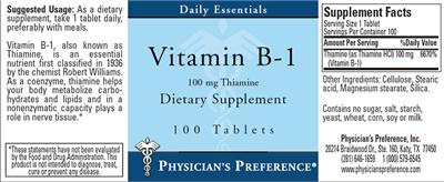 Photo of the Physician's Preference Vitamin B-1 100 mg label
