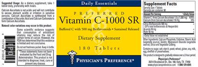 Photo of the Physician's Preference Preferred Vitamin C-1000 SR label