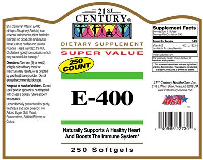 Photo of the 21st Century E-400 label