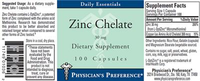 Photo of the Physician's Preference Zinc Chelate 30 mg label