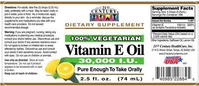 Photo of the 21st Century Vitamin E Oil 30,000 IU label