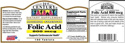 Photo of the 21st Century Folic Acid 800 mcg label