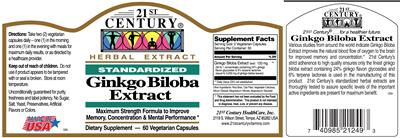 Photo of the 21st Century Ginkgo Biloba Extract label