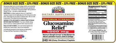 Photo of the 21st Century Maximum Strength Glucosamine Relief 1000 mg Bonus Size label