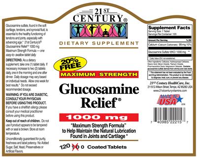 Photo of the 21st Century Glucosamine Relief 1000 mg label