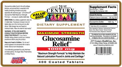 Photo of the 21st Century Glucosamine Relief 1000 mg label
