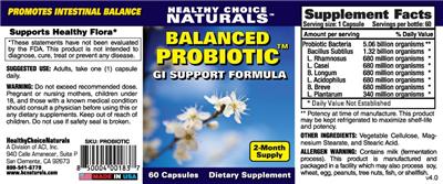 Photo of the Healthy Choice Naturals Balanced Probiotic label