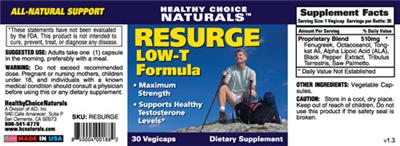 Photo of the Healthy Choice Naturals Resurge Low-T Formula label