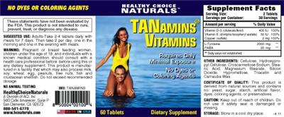 Photo of the Healthy Choice Naturals Tanamins Vitamins label