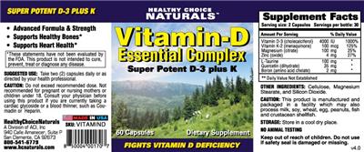 Photo of the Healthy Choice Naturals Vitamin-D Essential Complex label