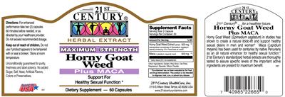 Photo of the 21st Century Maximum Strength Horny Goat Weed Plus Maca label