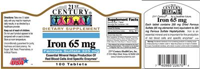 Photo of the 21st Century Iron 65 mg label