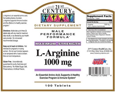 Photo of the 21st Century L-Arginine 1000 mg label