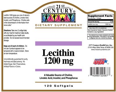 Photo of the 21st Century Lecithin 1200 mg label