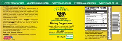 Photo of the 21st Century DHA 300 High Potency Plant-Sourced Omega-3 label
