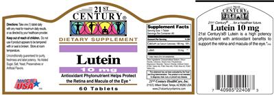 Photo of the 21st Century Lutein 10 mg label