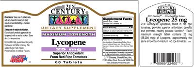 Photo of the 21st Century Lycopene 25 mg label