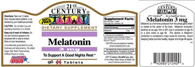 Photo of the 21st Century Melatonin 3 mg label