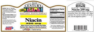 Photo of the 21st Century Niacin 250 mg label