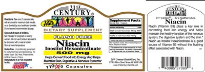 Photo of the 21st Century Niacin Inositol Hexanicotinate 500 mg label