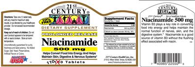Photo of the 21st Century Niacinamide 500 mg label