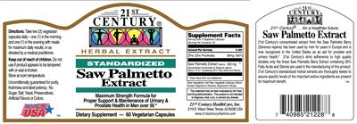 Photo of the 21st Century Standardized Saw Palmetto Extract label