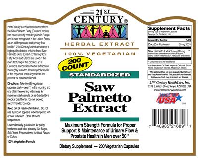 Photo of the 21st Century Saw Palmetto Extract label