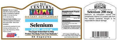 Photo of the 21st Century Selenium 200 mcg label